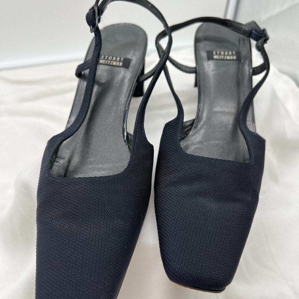 Stuart Weitzman Fabric Square Toed Sling Back Kit… - image 1